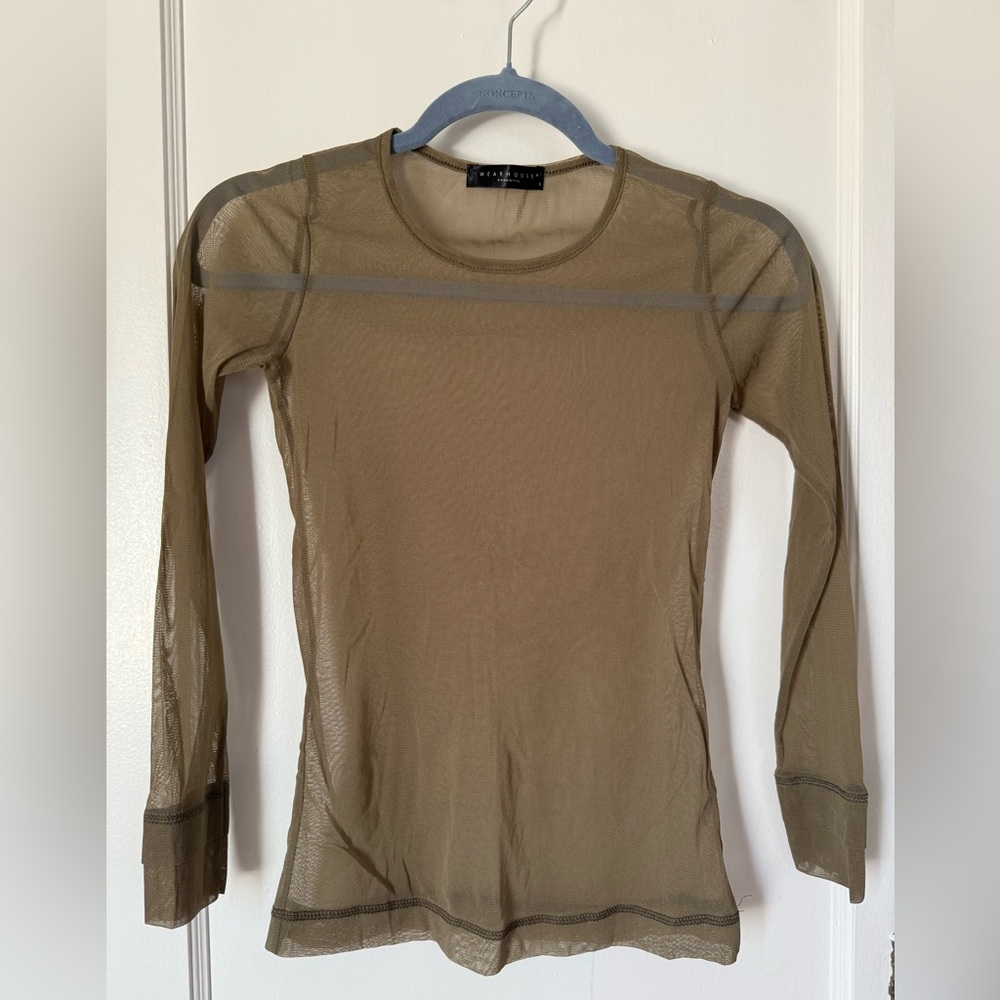Sheer Mesh Olive Green Long Sleeve Top Shirt Women’s Small